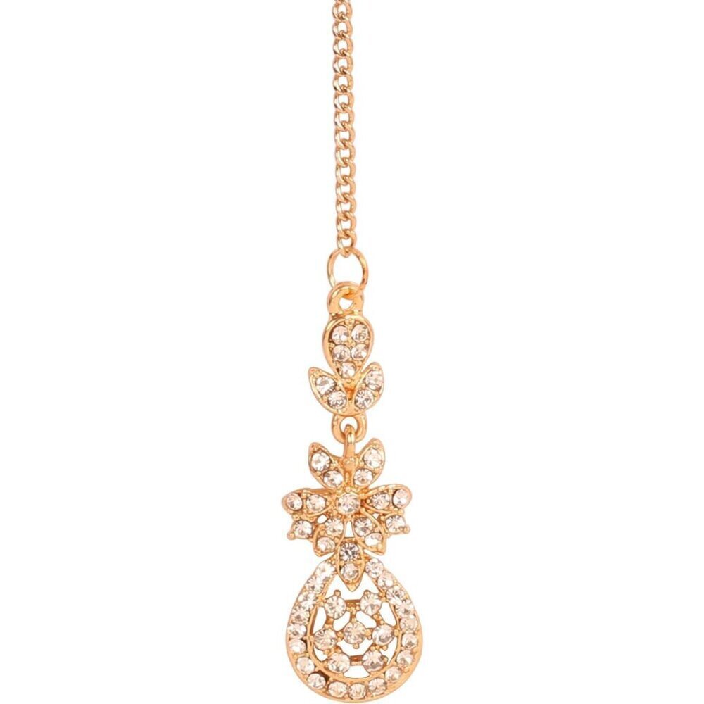 Indian Gold Tone Mangtika Hair Jewelry Bridal Wedding Rhinestone Headpiece